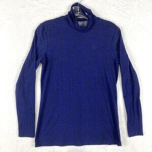 J. McLaughlin Womens XS Artsy Nora Turtleneck Blue Geometric AOP Preppy Top